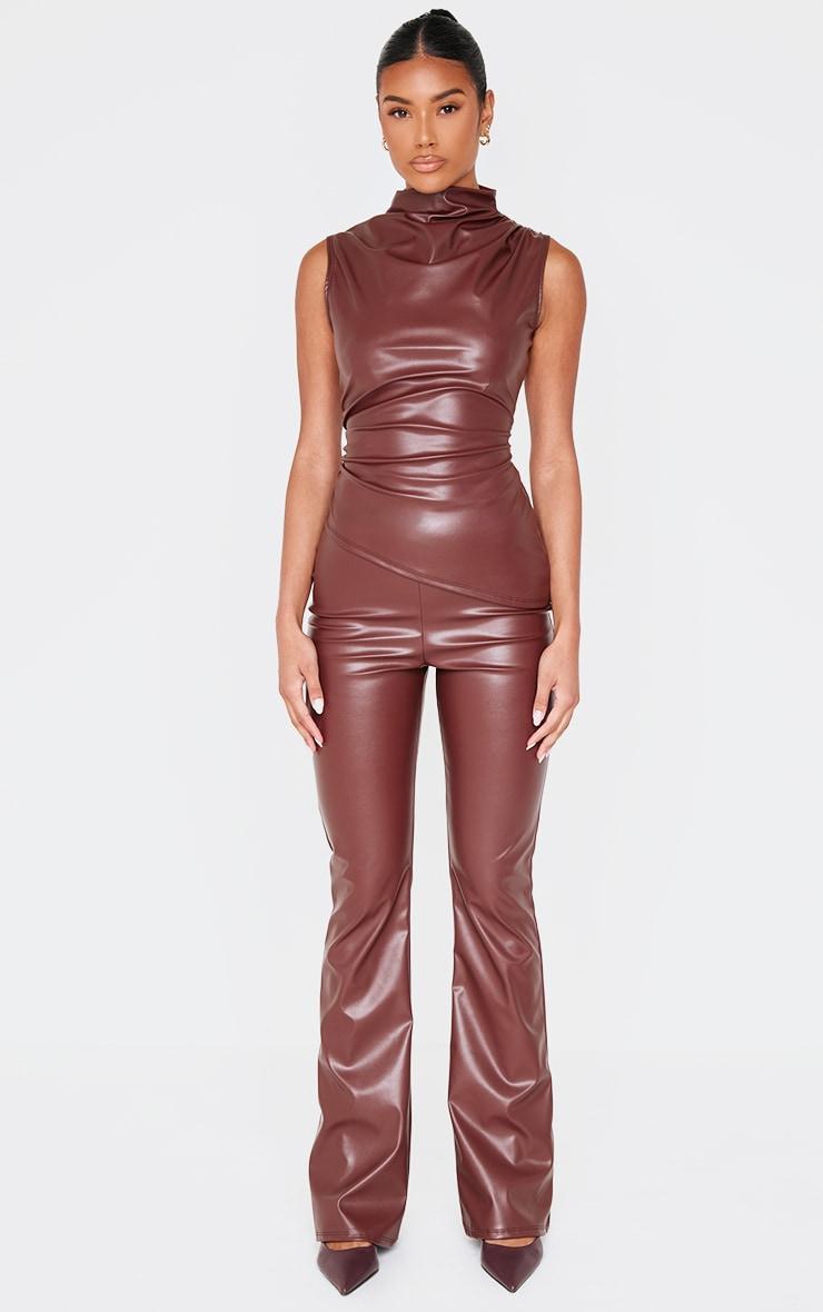 Chocolate Faux Leather High Waisted Flares Product Image