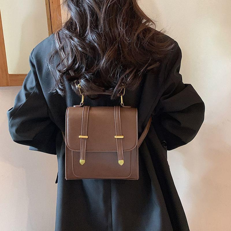 Plain Faux Leather Satchel Backpack Product Image