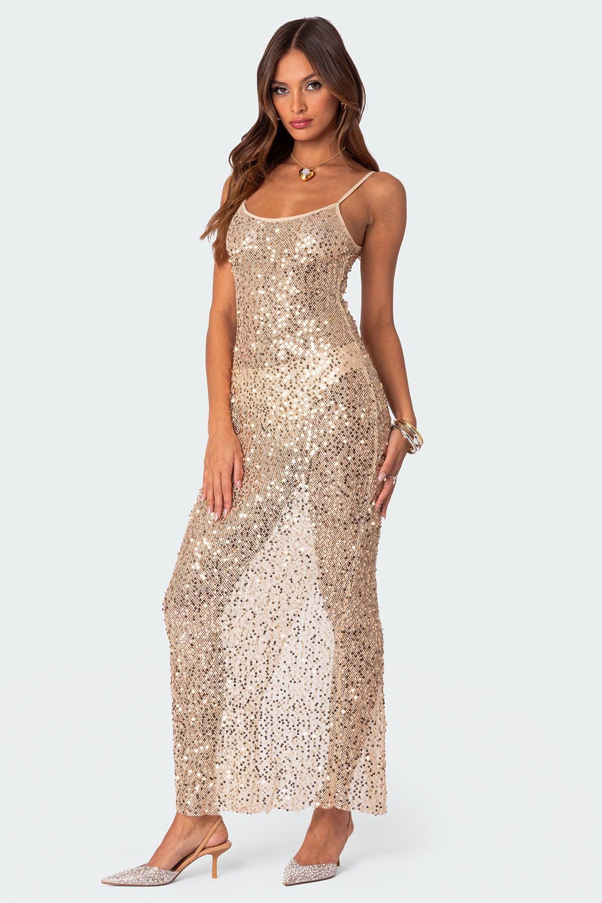 Sequin Sheer Mesh Maxi Dress Product Image