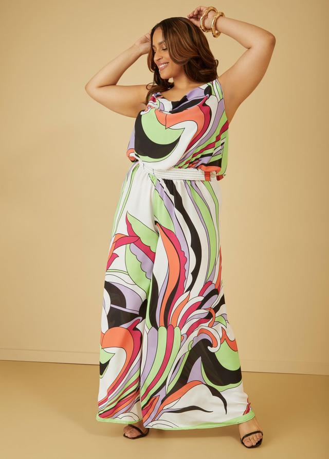 Plus Size Mid Rise Abstract Wide Leg Pants Ashley Stewart Product Image