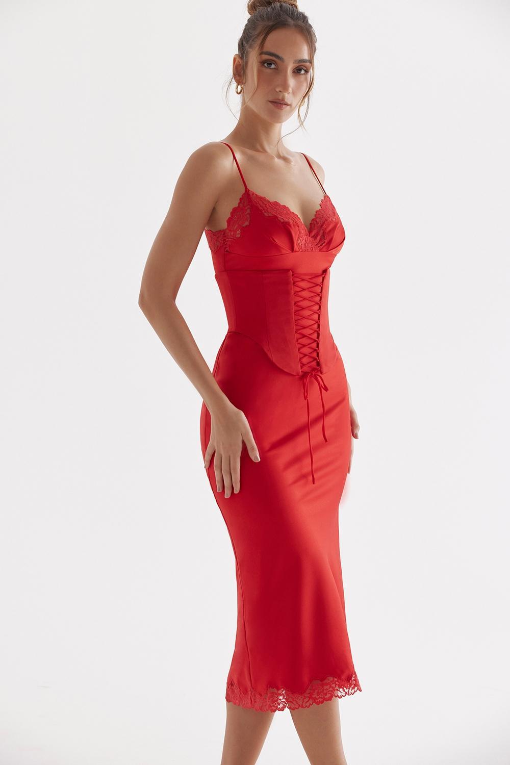 Salma Red Rose Satin Slip Dress Product Image