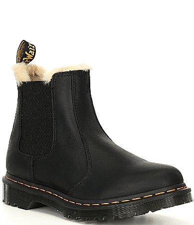 Dr. Martens Womens 2976 Leonore Burnished Faux Fur Block Heel Lug Sole Chelsea Booties Product Image