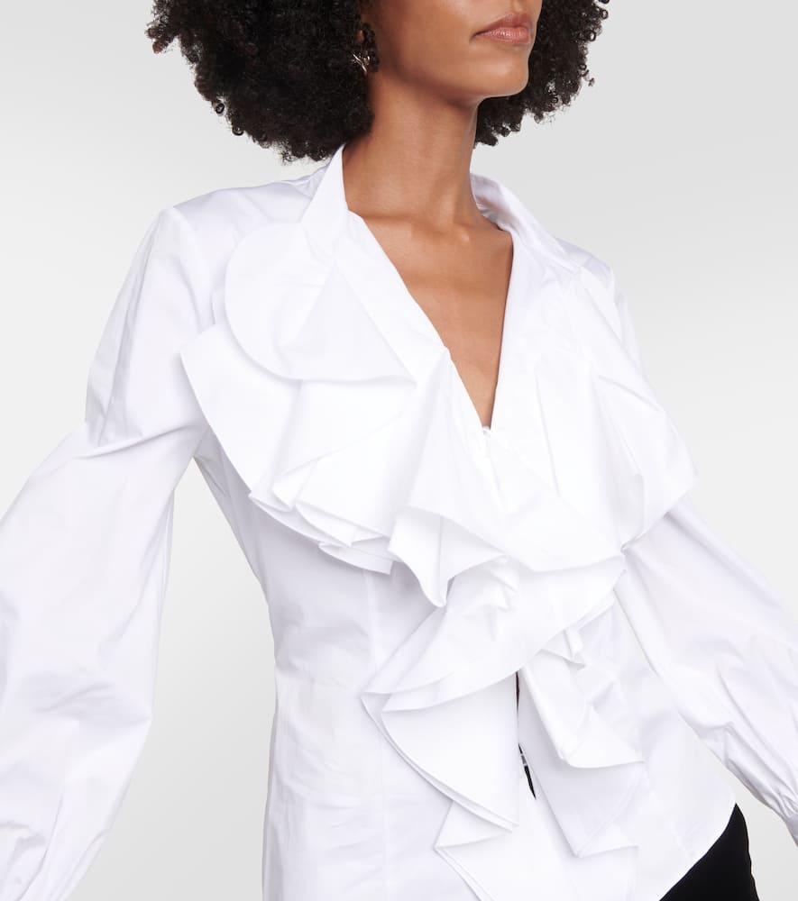 Ruffled Stretch-cotton Top In White Product Image