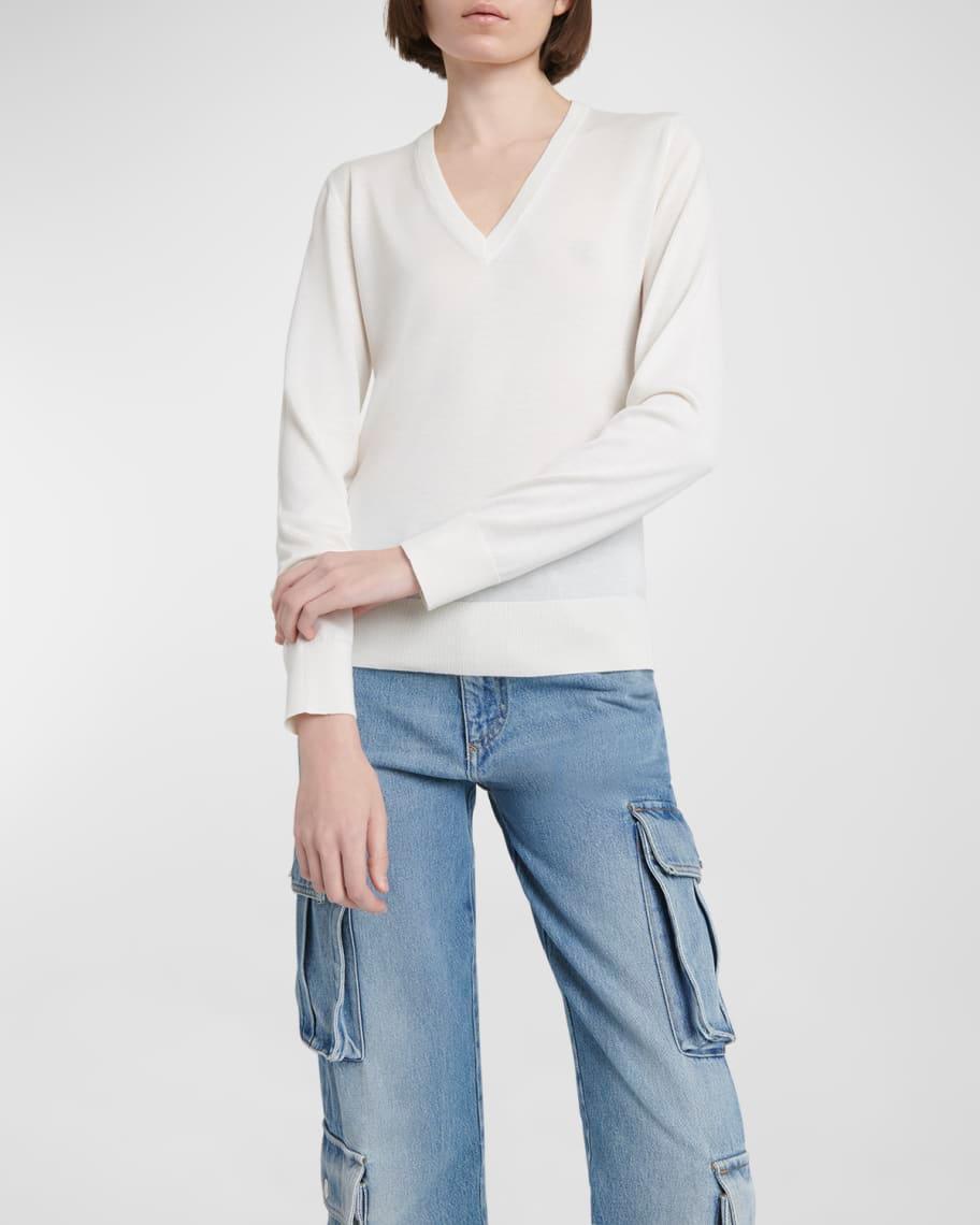 Cashmere-Silk V-Neck Long Sleeve Sweater Product Image