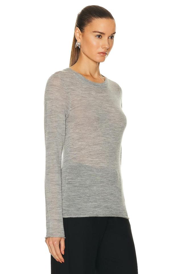 Enza Costa Tissue Cashmere Bold Long Sleeve Crew Top Light Grey. (also in L, M, XS). Product Image