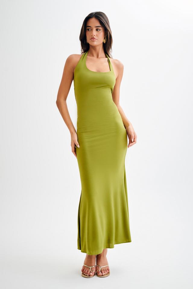 Marianne Asymmetrical Slinky Maxi Dress - Vintage Olive Product Image