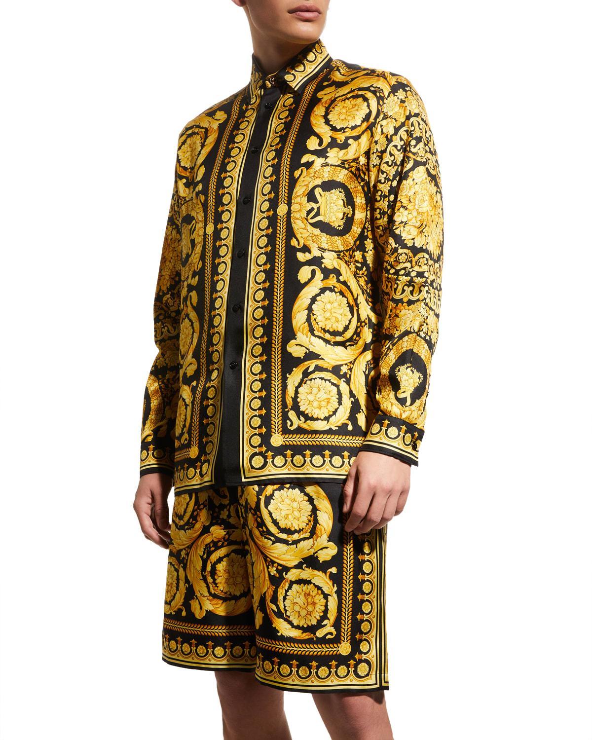 Mens Printed Long-Sleeve Silk Shirt Product Image