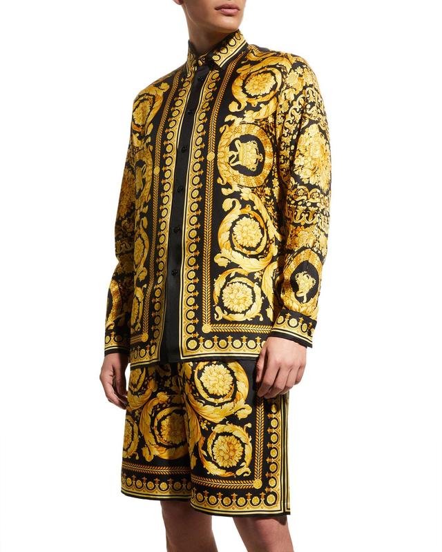 Versace Barocco Silk Button-Up Shirt Product Image