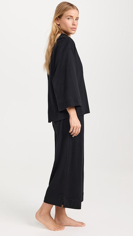 Petite Plume Women's Luxe Pima Black Wide Leg Pajama Set | Shopbop Product Image