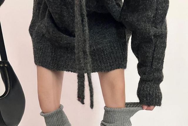 Fluffy Panel Ribbed Knit Leg Warmers Product Image