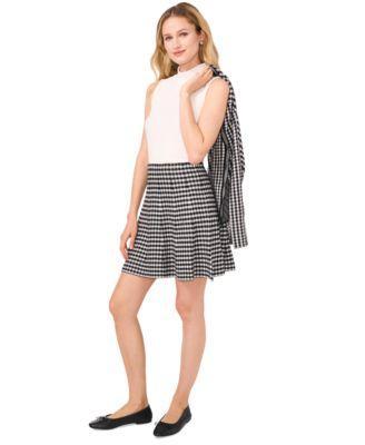 Cece Womens Gingham Cardigan Mock Neck Knit Top Mini Skirt Product Image