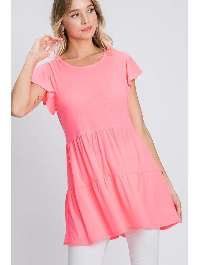 Hot Pink Short Sleeve Ruffled Shirt Female Product Image