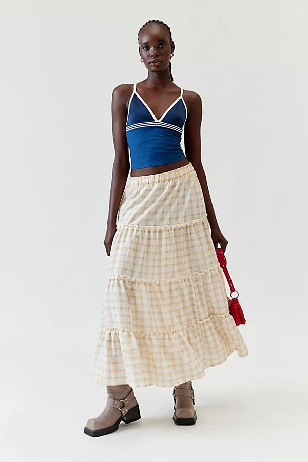 Urban Renewal Remnants Gingham Tiered Maxi Skirt Womens at Urban Outfitters Product Image