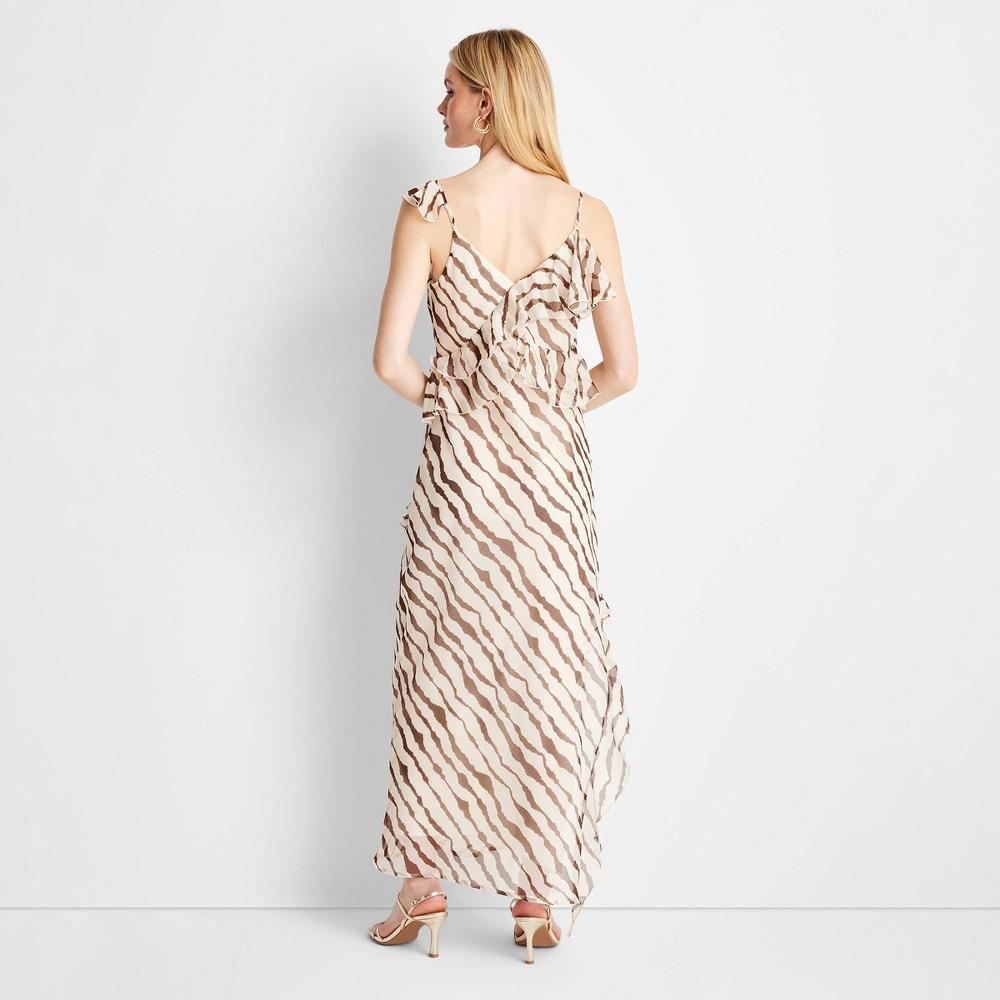 Womens Ruffle Ankle Length Dress - Future Collective with Jenee Naylor Cream/Brown Striped Product Image