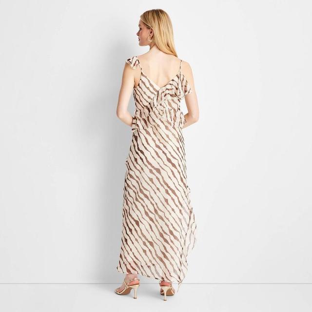 Womens Ruffle Ankle Length Dress - Future Collective with Jenee Naylor Cream/Brown Striped Product Image