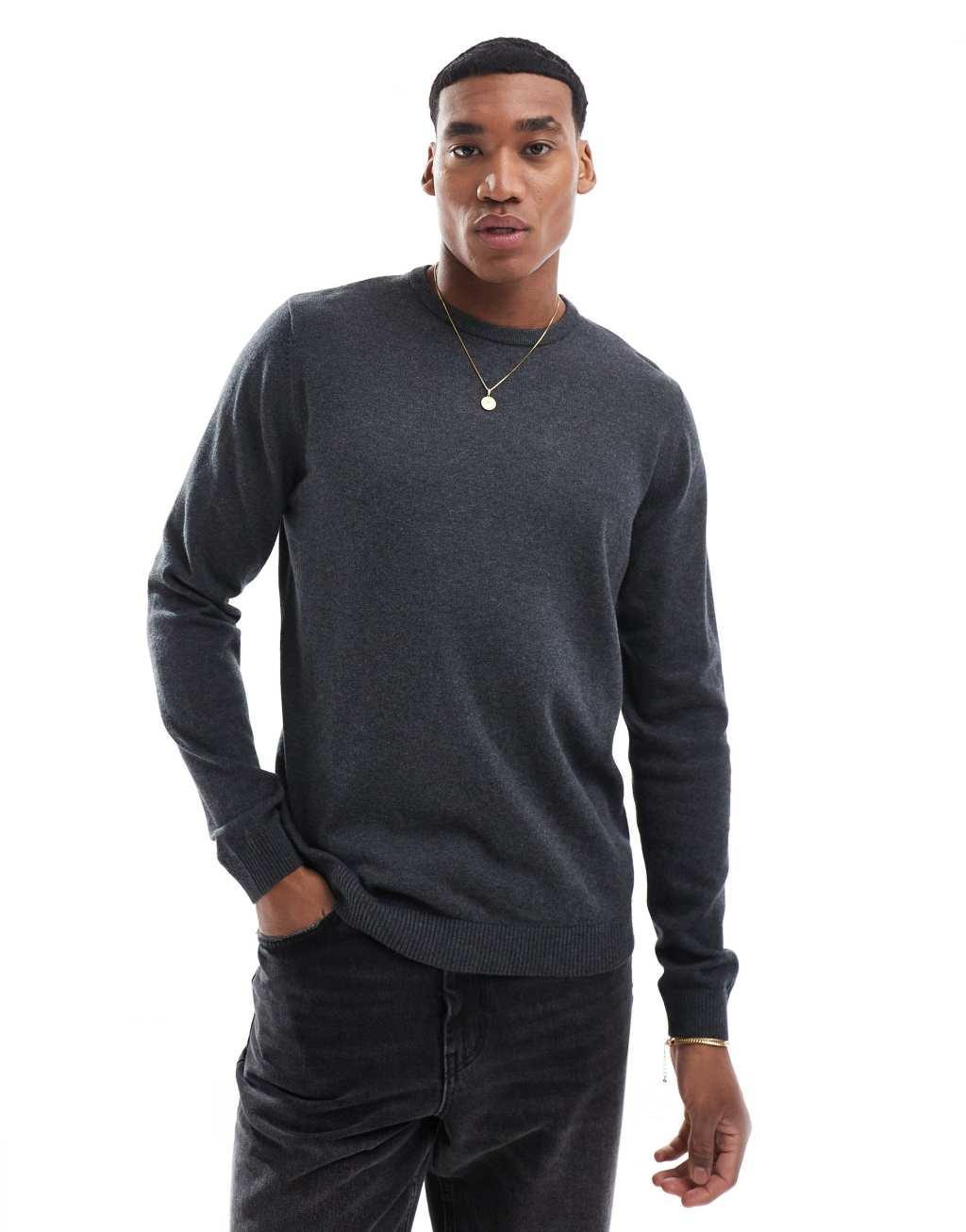 Jack & Jones crew neck sweater in dark gray heather Product Image