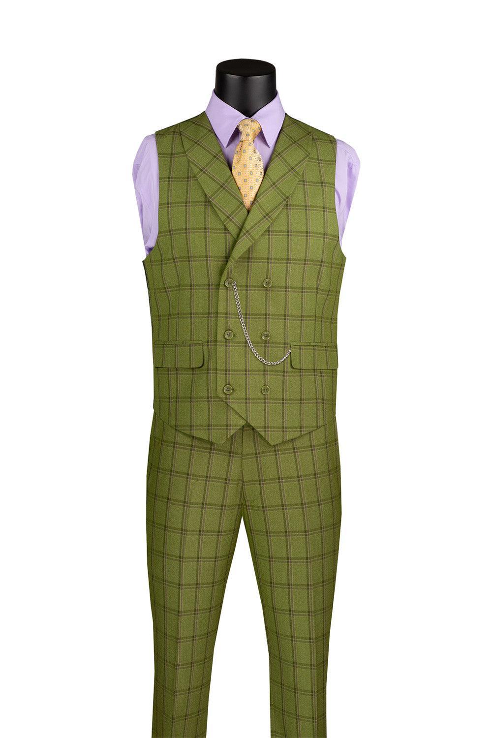 Lazio Collection - Modern Fit Windowpane Suit 3 Piece in Moss Green Product Image