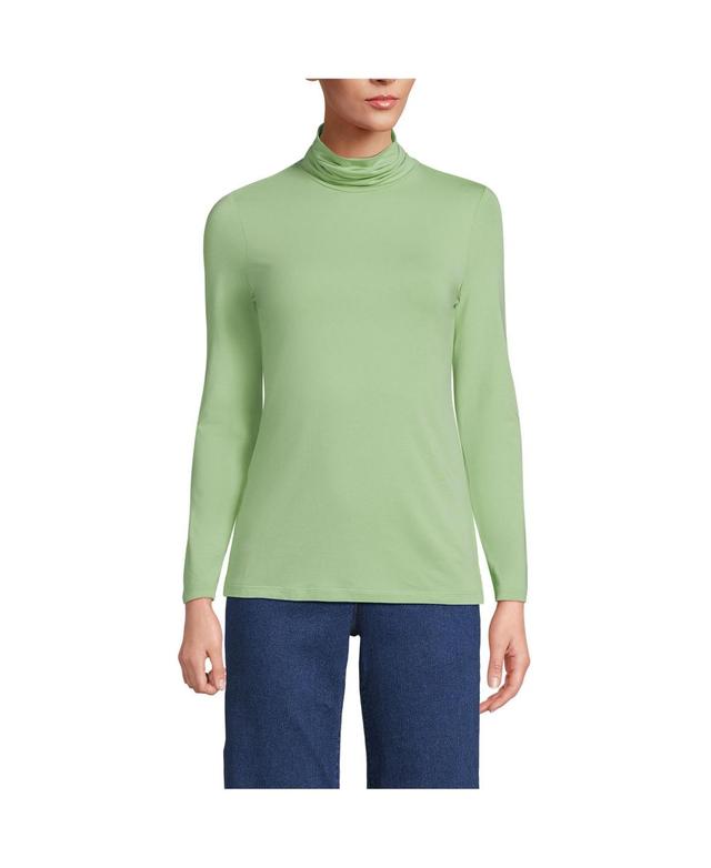 Womens Lands End Lightweight Fitted Turtleneck Soft Green Product Image