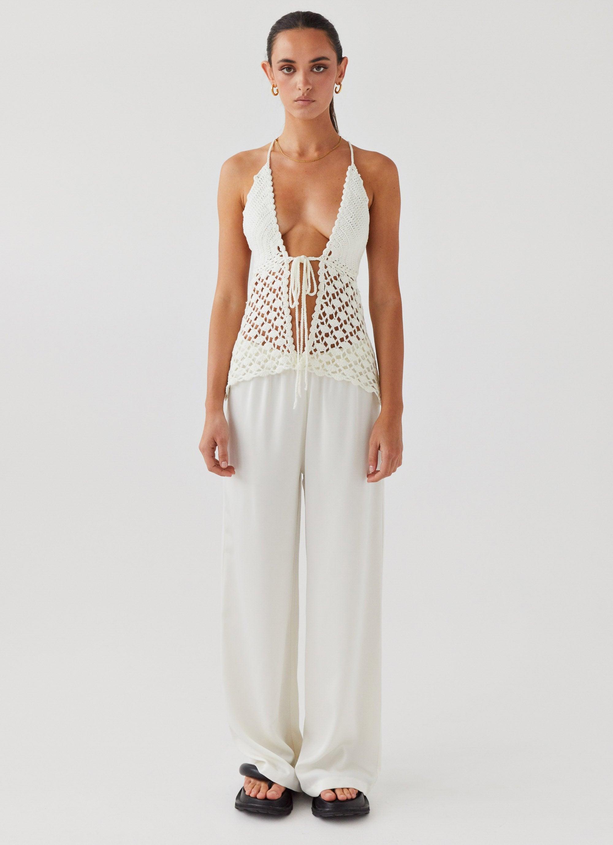 Into You Crochet Tie Top - Ivory Product Image