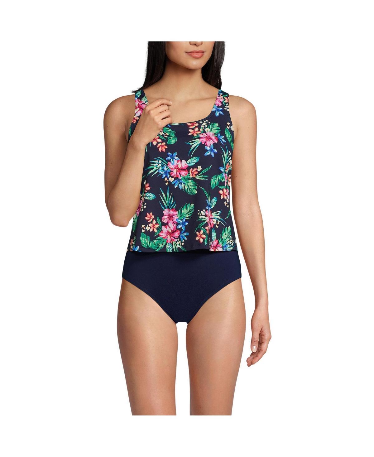 Lands End Womens Chlorine Resistant One Piece Scoop Neck Fauxkini Swimsuit - Navy Product Image