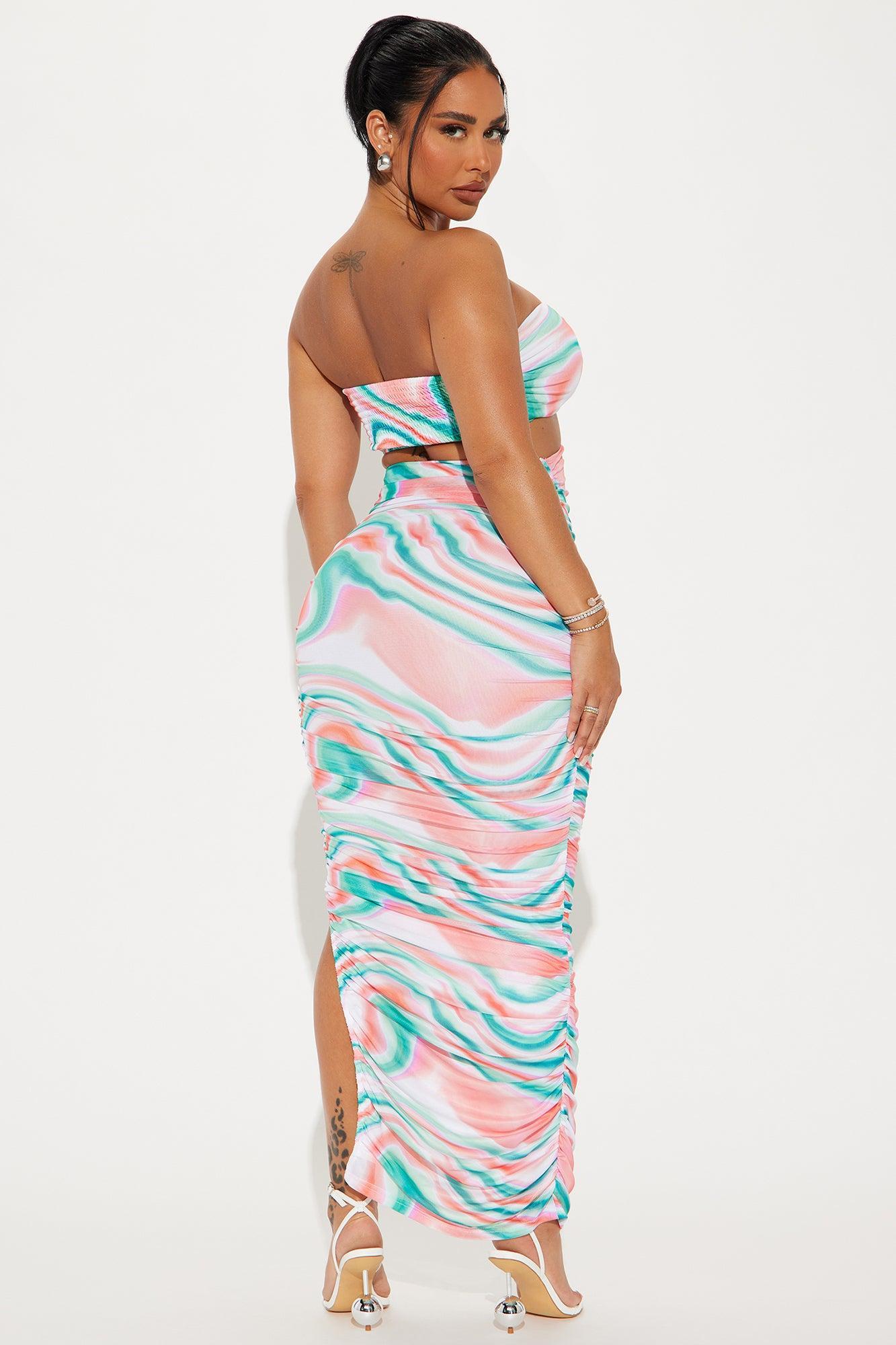 Sierra Mesh Ruched Maxi Dress - Green/combo Product Image