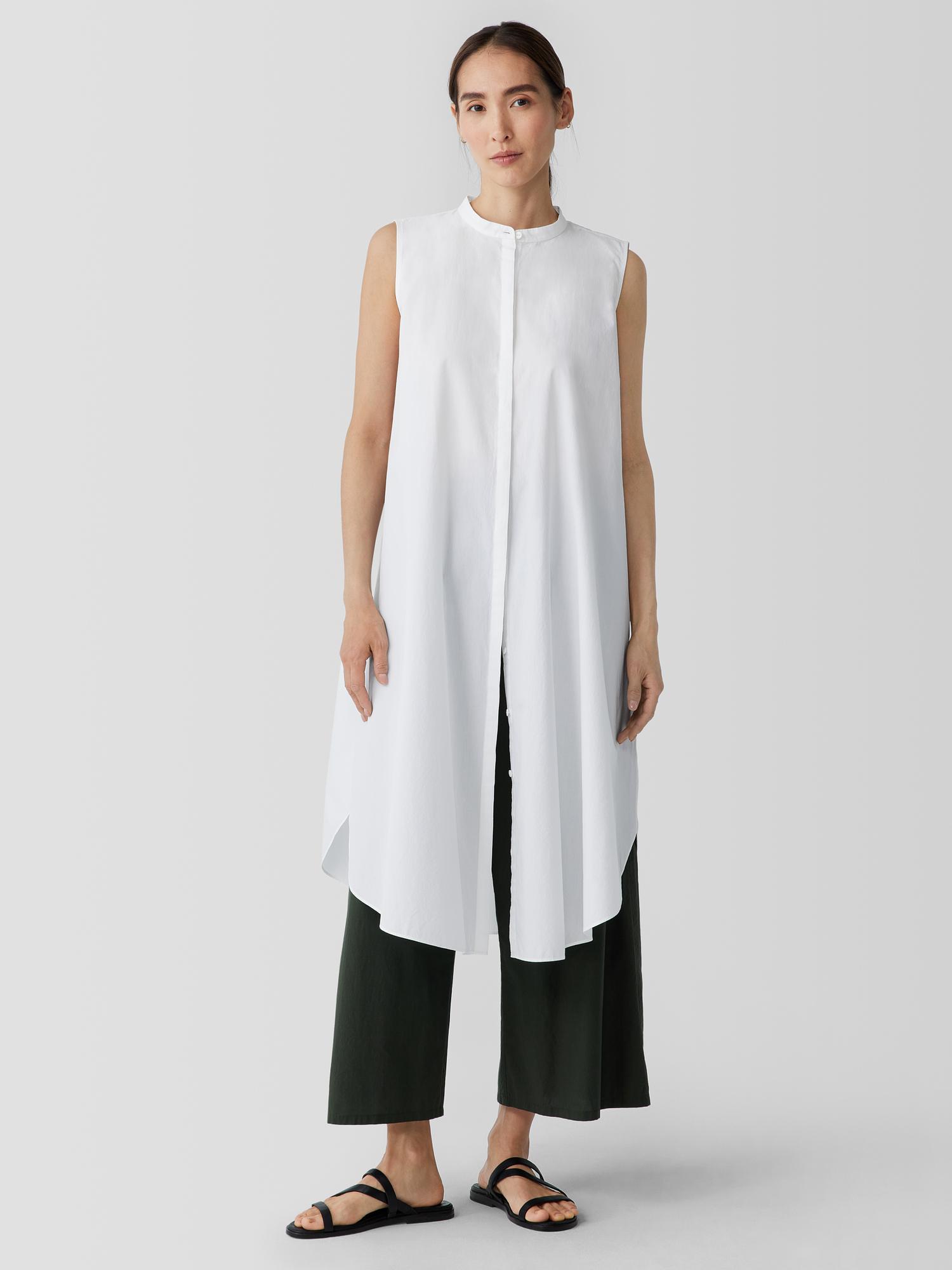 EILEEN FISHER Washed Organic Cotton Poplin Sleeveless Dressfemale Product Image