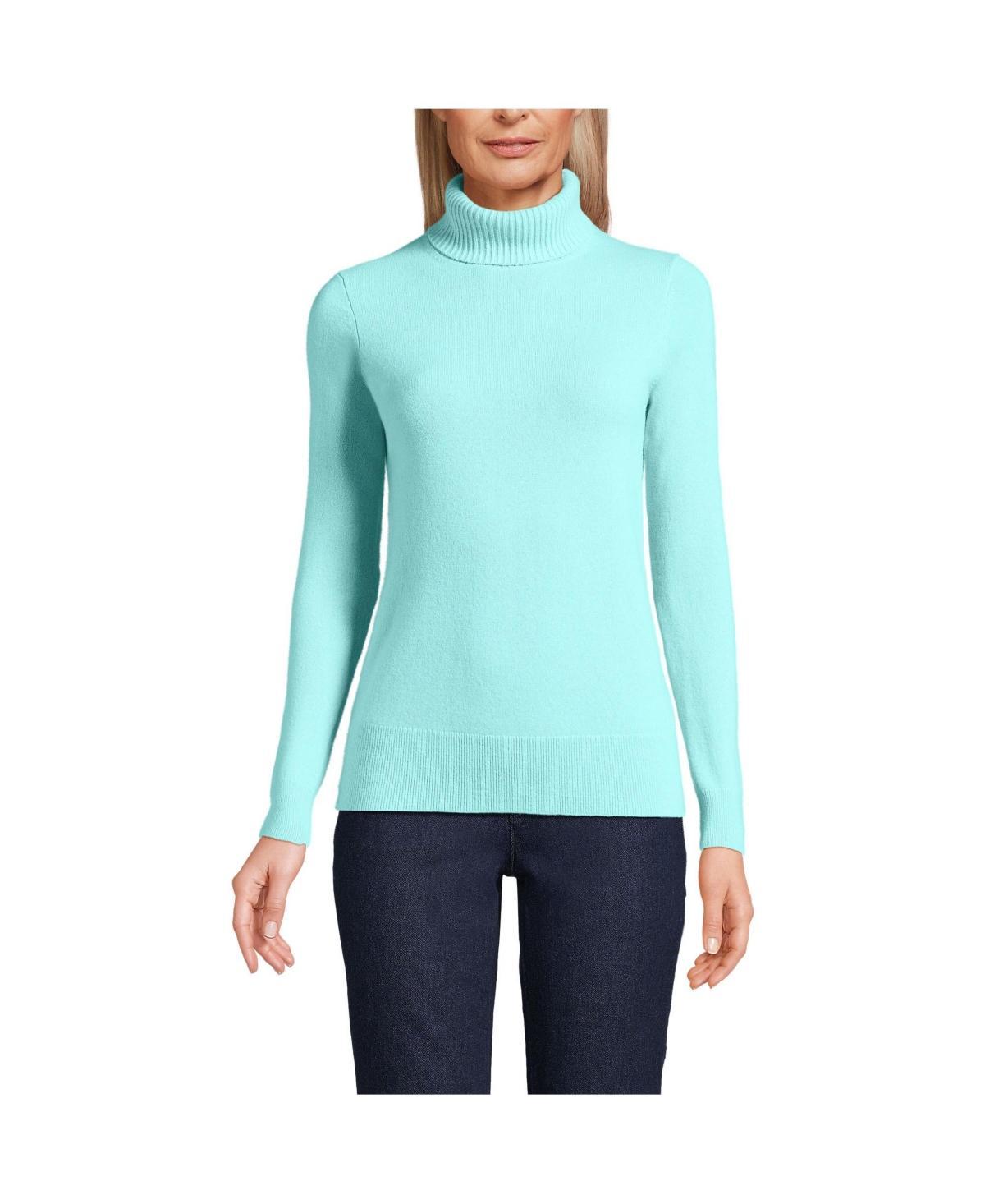 Womens Lands End Turtleneck Cashmere Sweater Pale Blue Ice Product Image