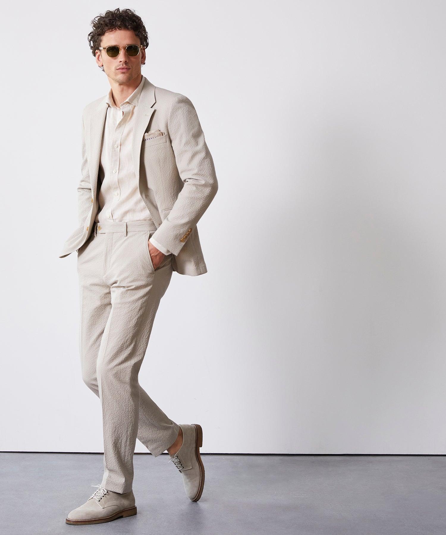 Italian Seersucker Sutton Trouser in Stone Product Image