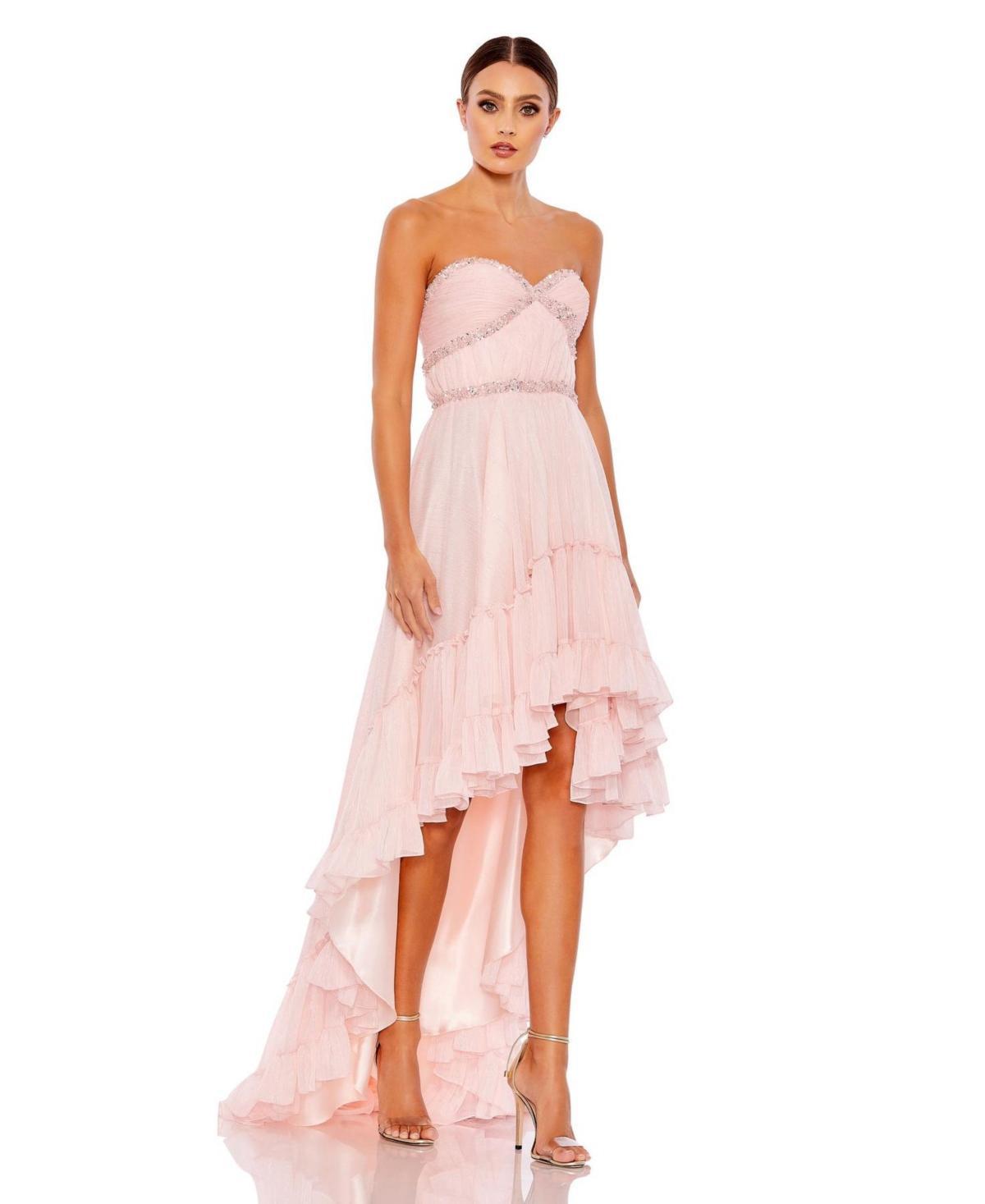 Womens Beaded Ruffle High Low Gown Product Image