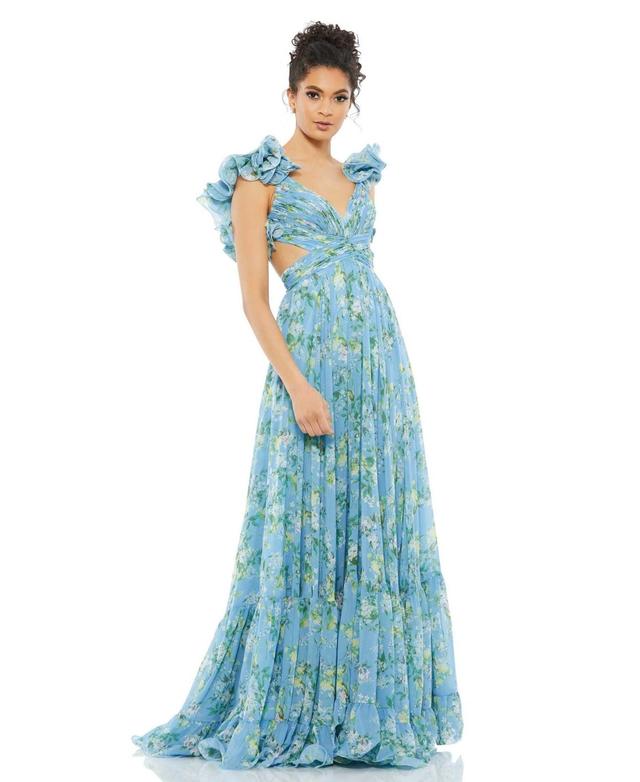 Mac Duggal Floral Chiffon Cutout Ballgown Product Image