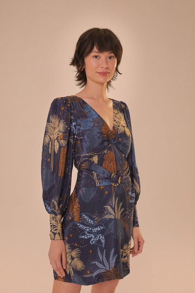 Navy Blue Night Jungle Mini Dress, NIGHT JUNGLE NAVY BLUE / L Product Image