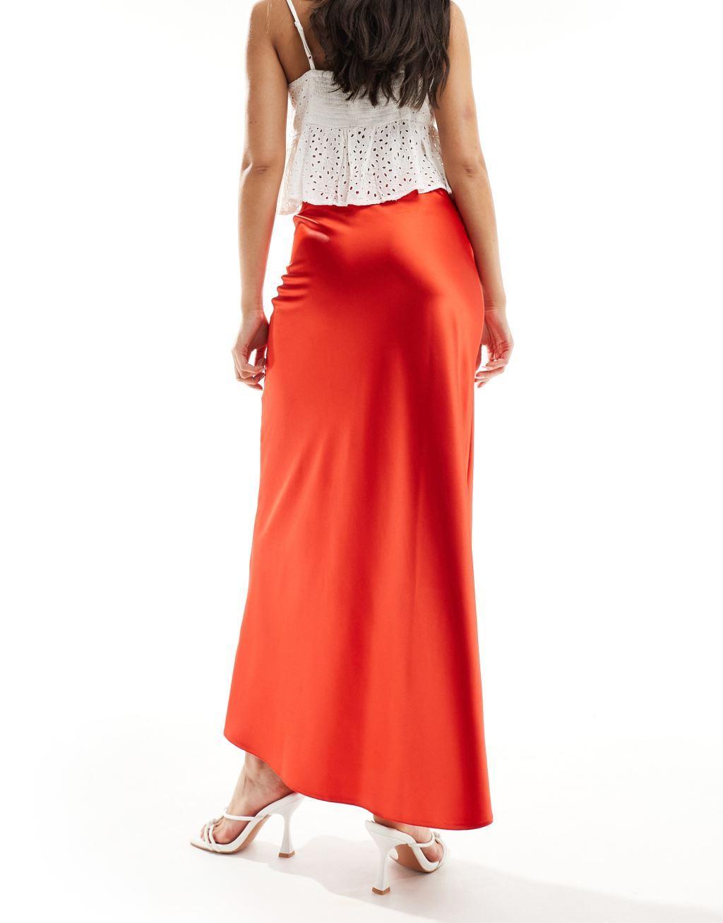 Miss Selfridge satin trim detail bias maxi skirt in red Product Image