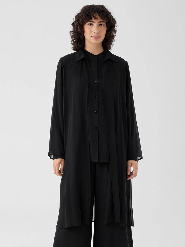 EILEEN FISHER Crinkled Sheer Silk Classic Collar Jacketfemale Product Image