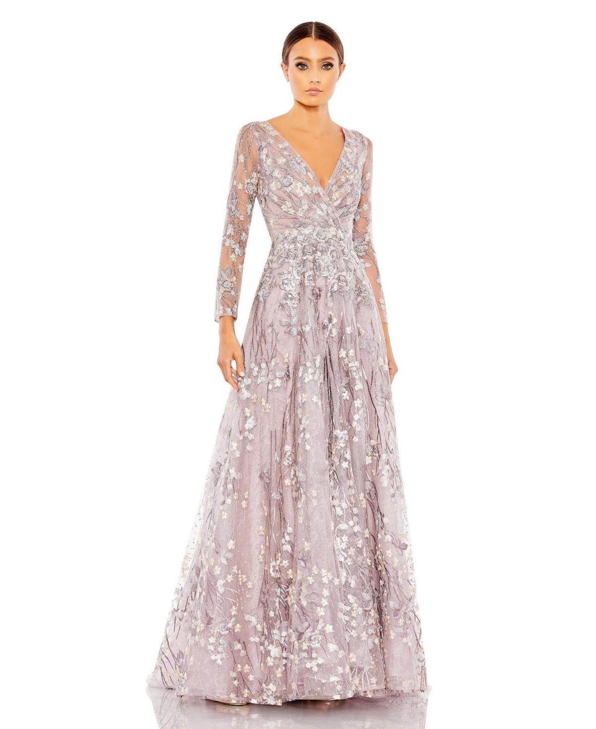 Womens Semi-Sheer Floral-Embroidered Gown Product Image