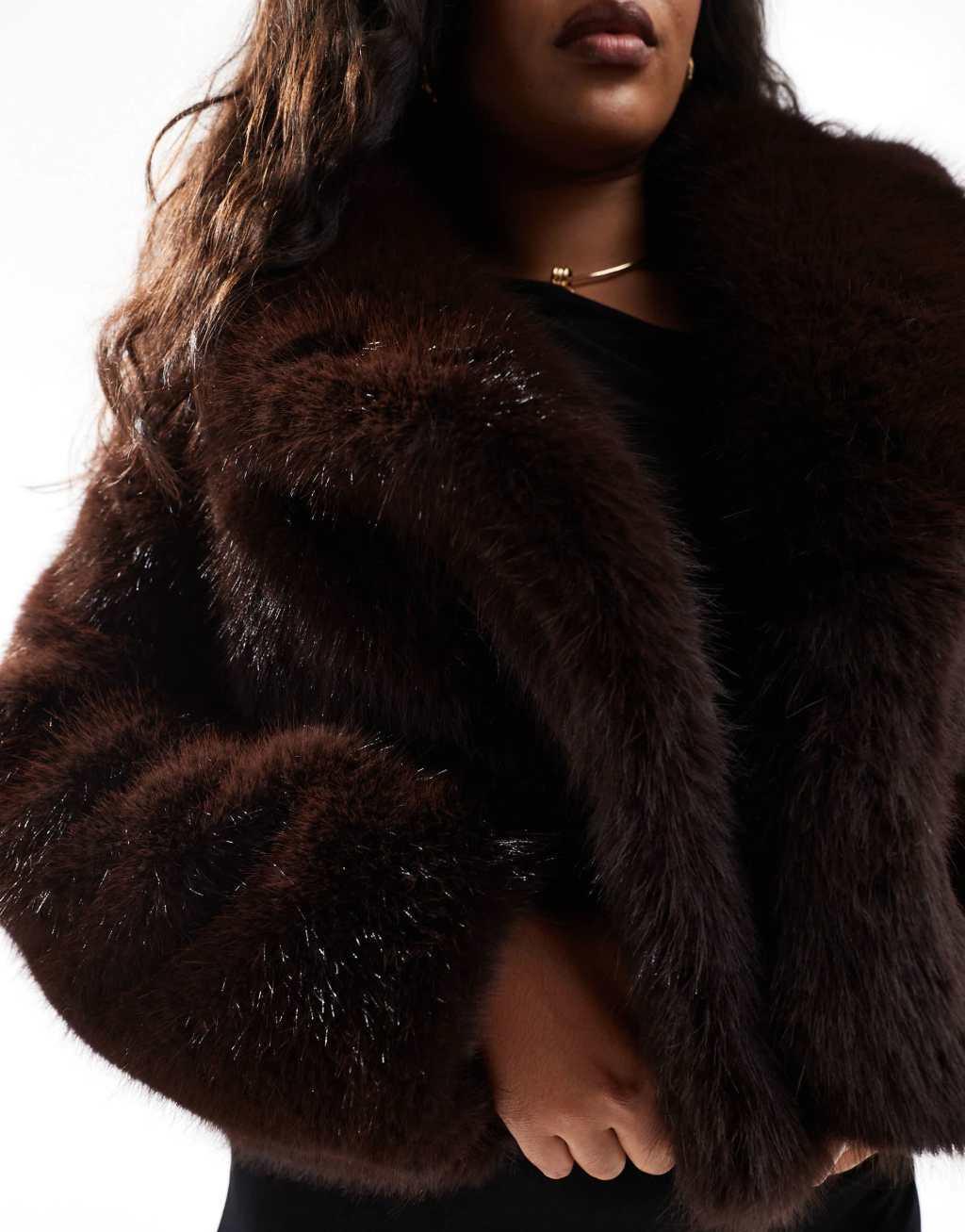 Ever New Curve faux fur coat in chocolate Product Image