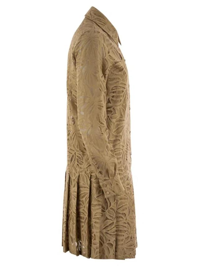 MAX MARA Studio Flared Lace Shirt Dress In Camel Product Image