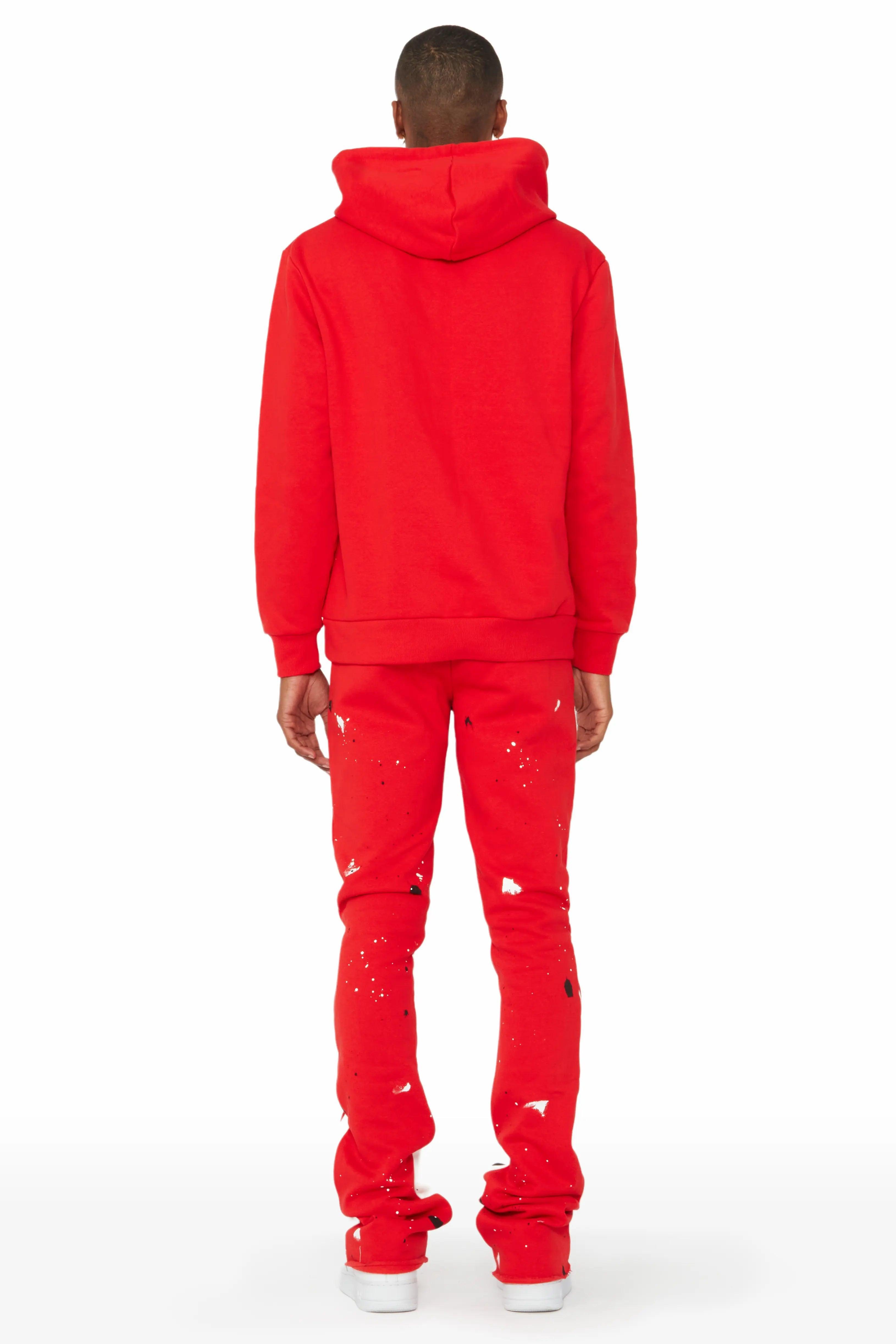 Jaco Red Hoodie Stacked Flare Pant Track Set Male Product Image