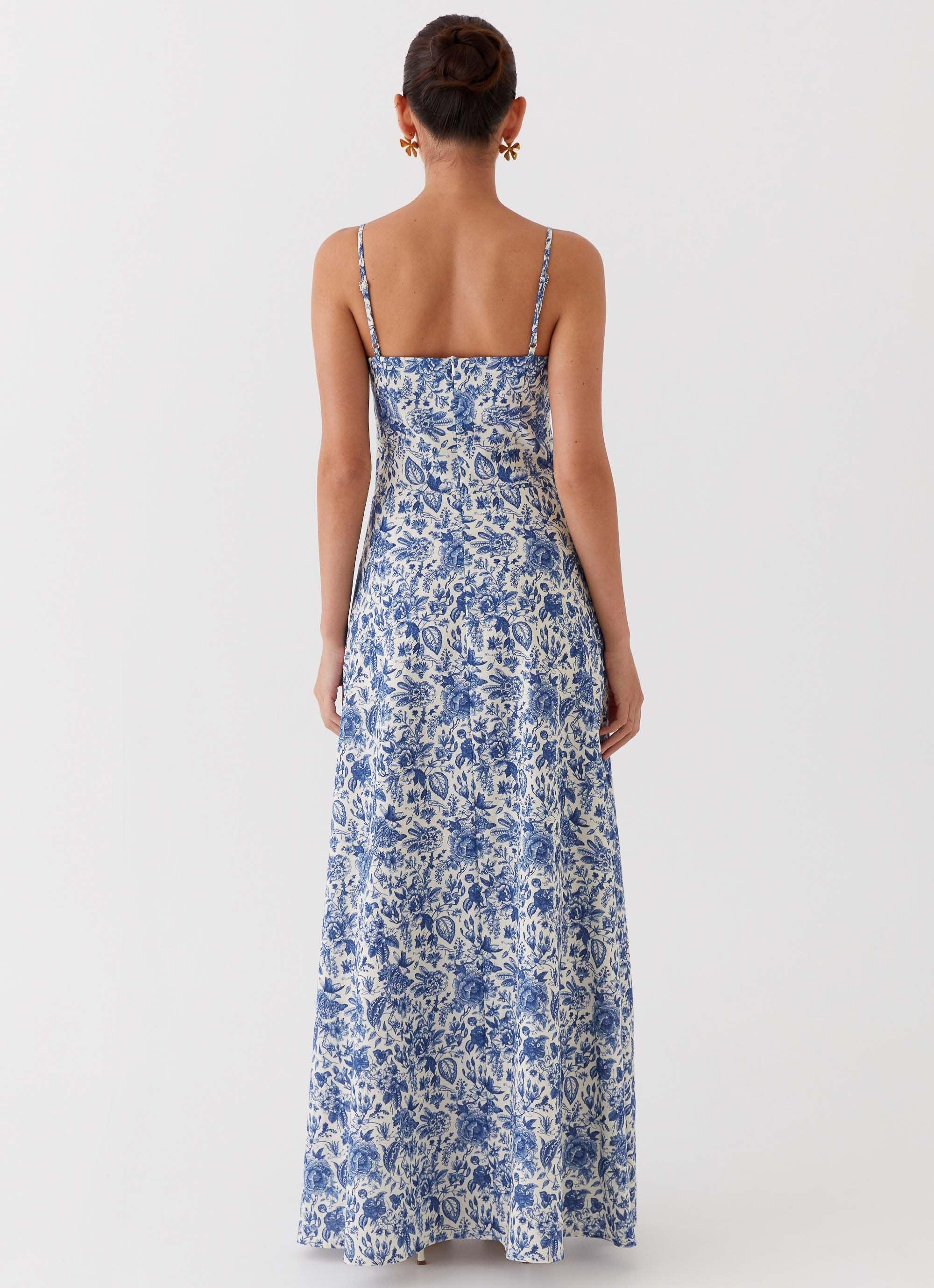 Angelina Linen Maxi Dress - Blue Paisley Product Image