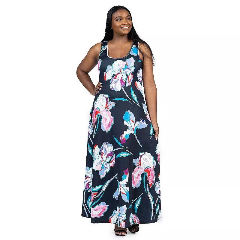 Plus Size 24Seven Comfort Apparel Scoopneck A Line Sleeveless Maxi Dress, Womens Blue Team Product Image