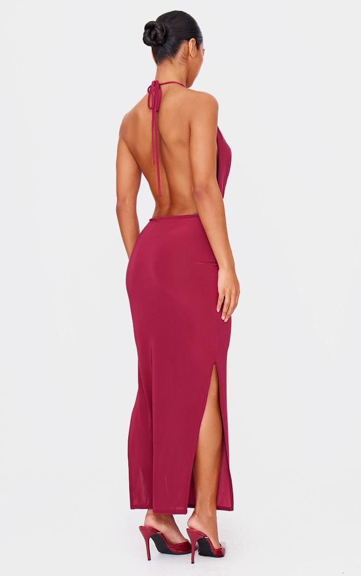 Burgundy Slinky Cowl Halterneck Maxi Dress Product Image