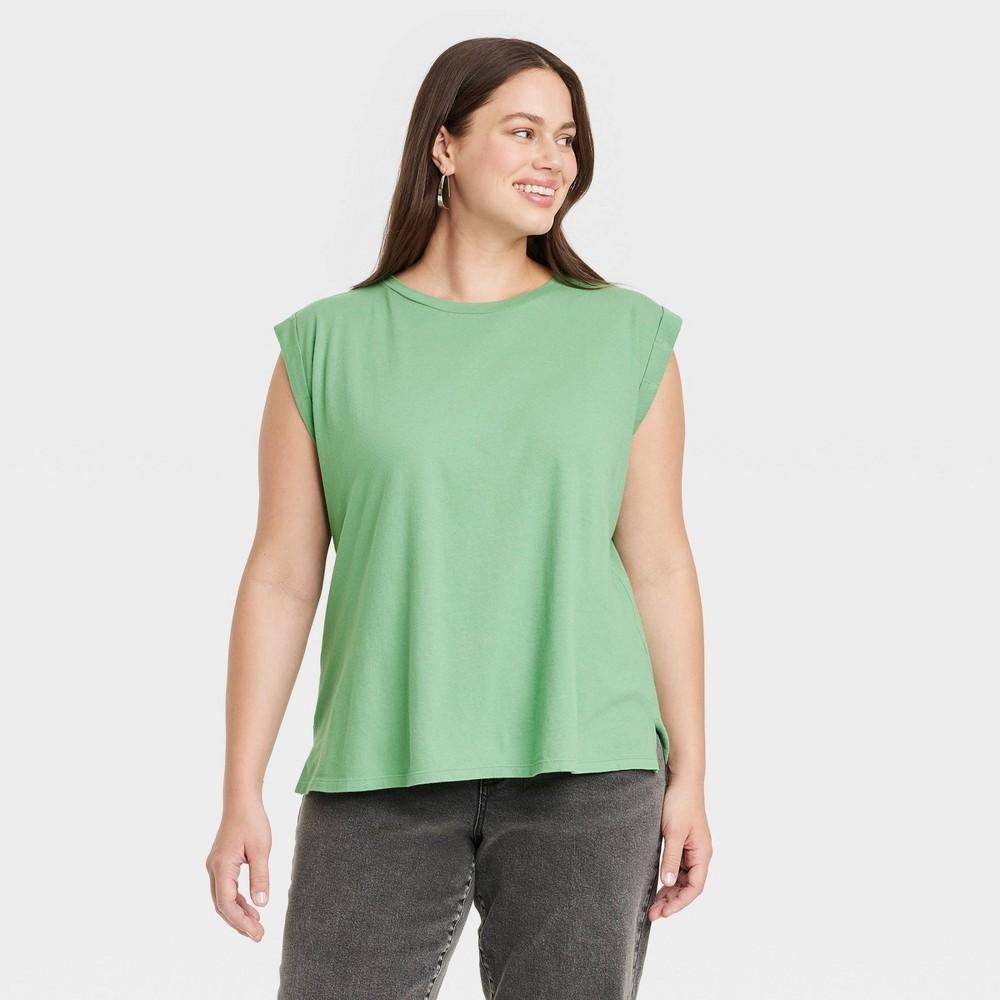 Womens Slim Fit Cuffed Sleeve Tank Top - Ava & Viv 1X Product Image