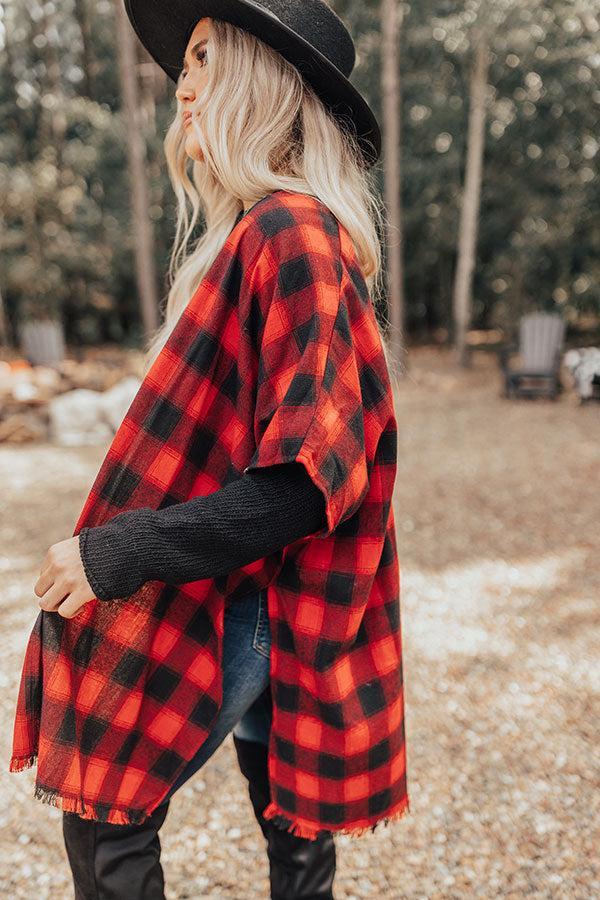 Morning Harvest Plaid Poncho In Red Product Image