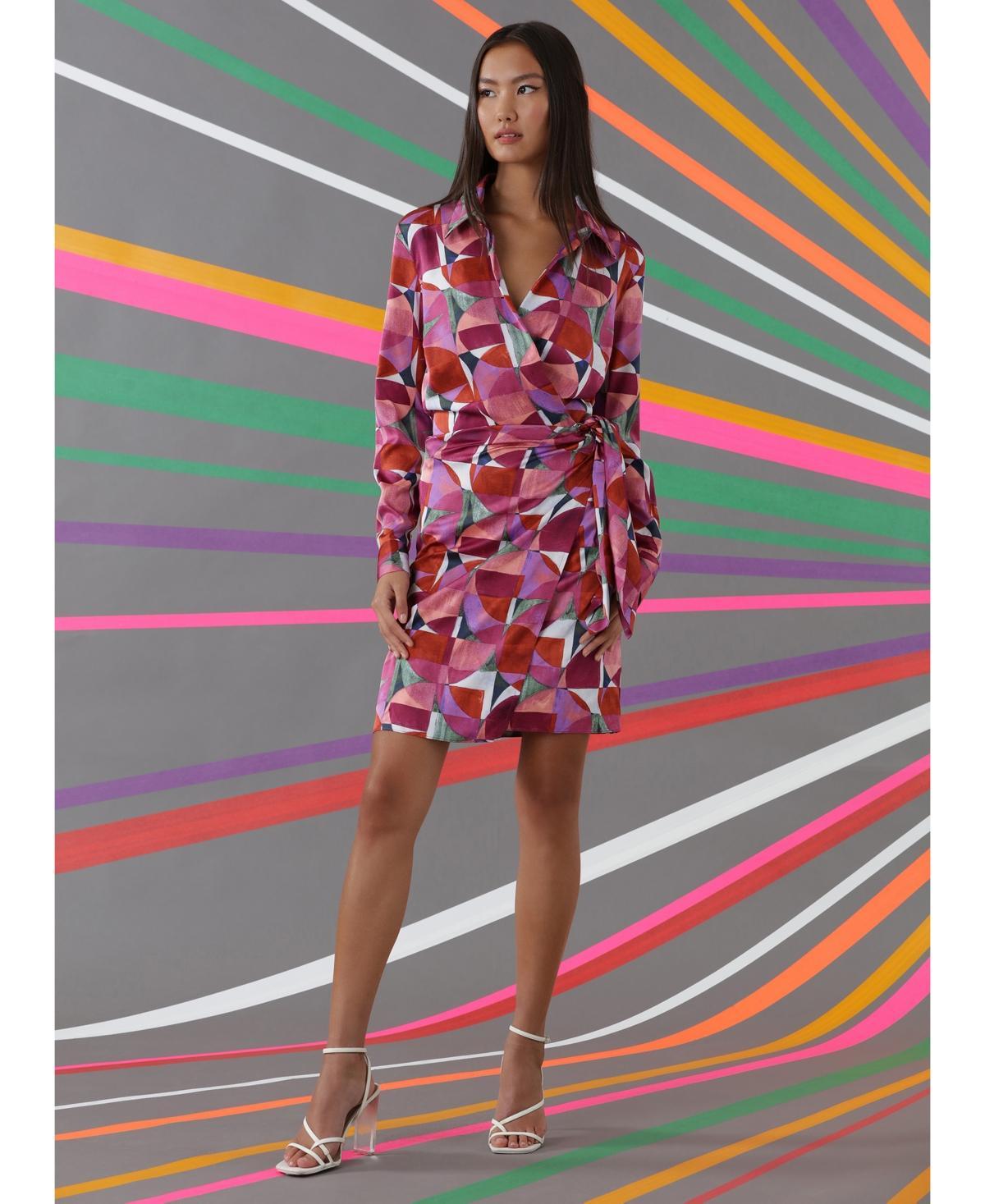 DONNA MORGAN FOR MAGGY Geo Print Long Sleeve Wrap Shirtdress Product Image