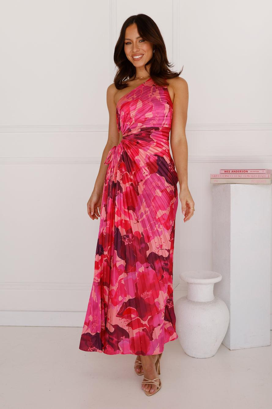 Rose Quartz One Shoulder Satin Maxi Dress Pink Product Image