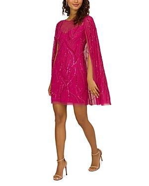 Adrianna Papell Beaded Cape Sleeve Cocktail Dress Product Image