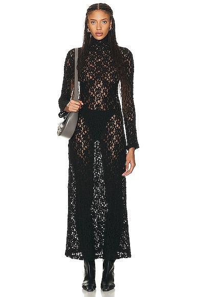 Chlo Long Sleeve Turtleneck Smocked Lace Maxi Dress Product Image