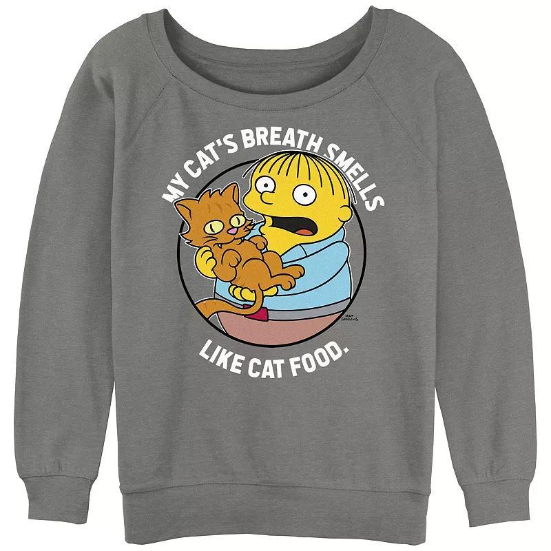 Juniors The Simpsons Ralph My Cats Breath Smells Like Cat Food Slouchy Terry Graphic Pullover, Womens Gray Grey Product Image