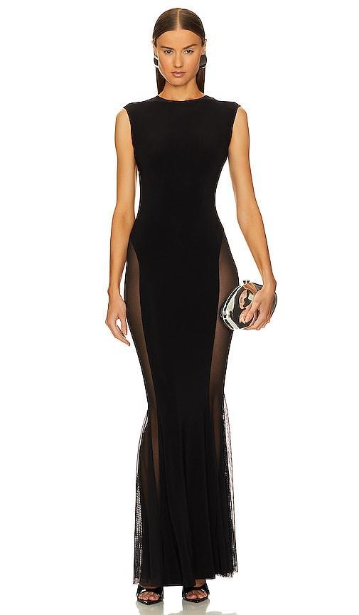 Norma Kamali Sleeveless Crewneck Fishtail Gown w/Mesh Sides Black Mesh) Women's Dress Product Image