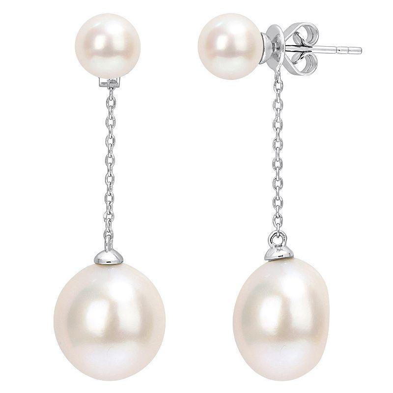 Stella Grace 10k White Gold Freshwater Cultured Pearl Chain Drop Earrings, Womens Product Image