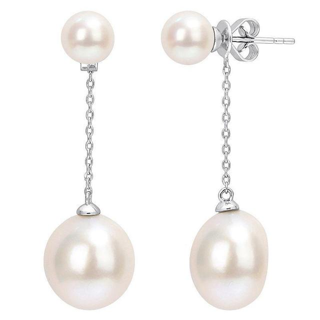 Stella Grace 10k White Gold Freshwater Cultured Pearl Chain Drop Earrings, Womens Product Image